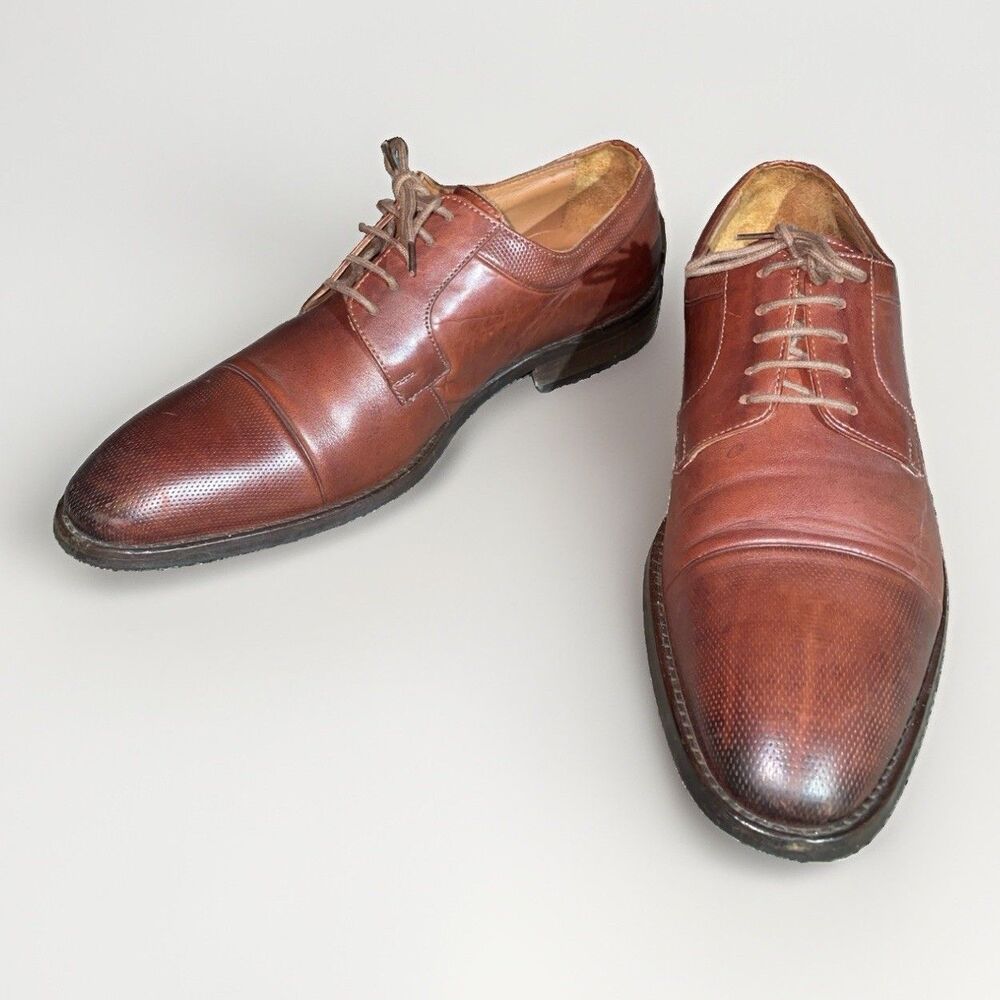 VINCI Leather Brown Cap Toe Derby Dress Shoe - EU 42 / US 9 - Style 68710